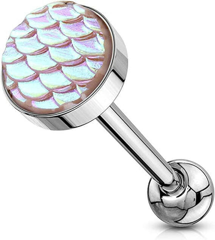 Surgical Steel AB Effect Fish Scale Flat Top Barbells Tongue Rings - Impulse Piercings