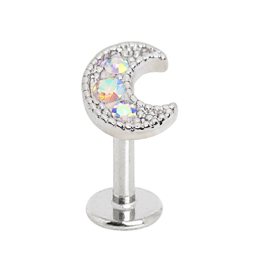 Surgical Steel Aurora Borealis Gemmed Crescent Moon Labret.