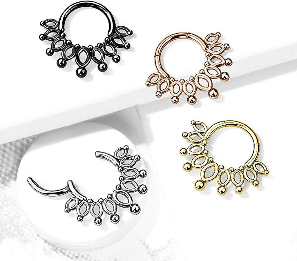 Surgical Steel Beaded End Crown Hinged Segment Hoop Ring - Impulse Piercings