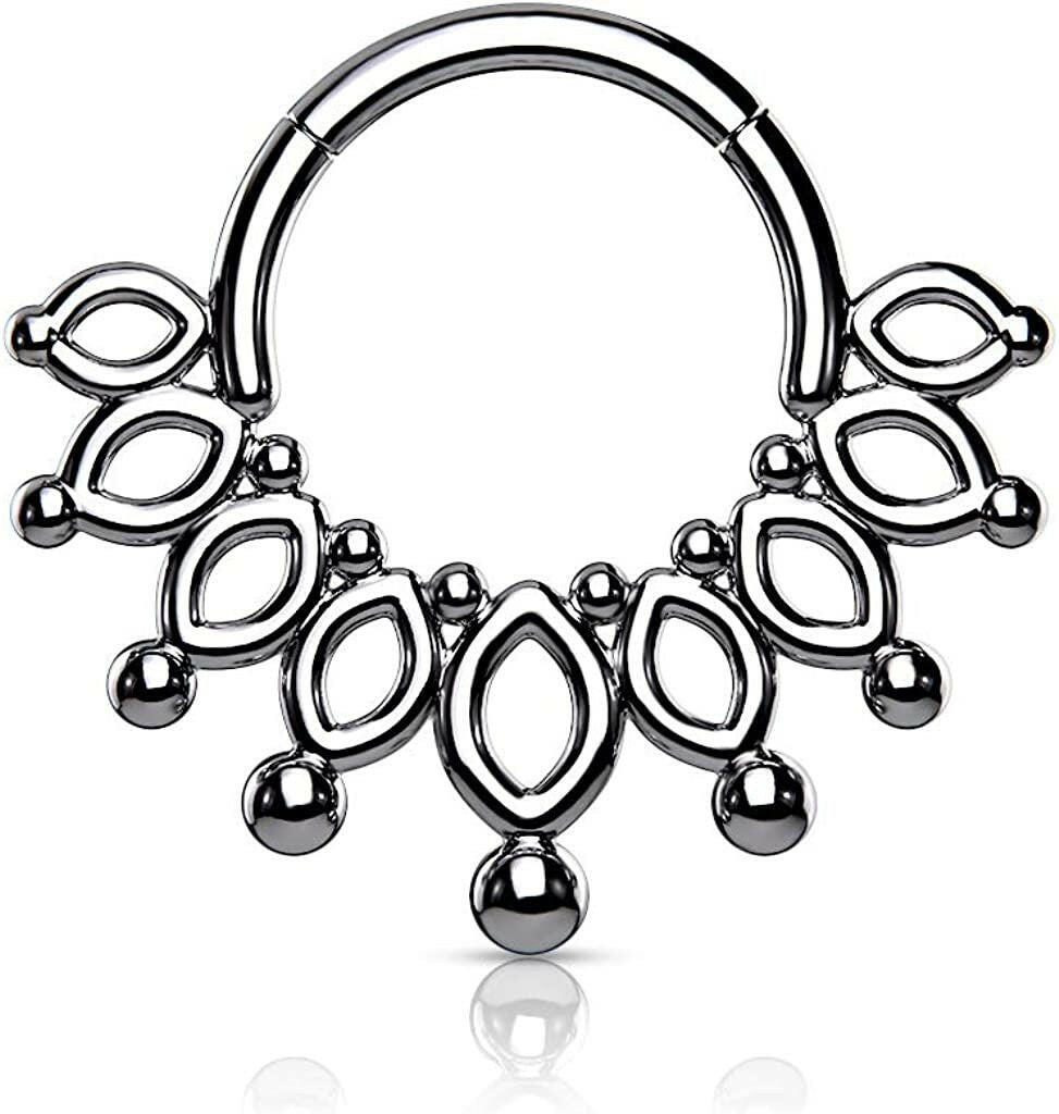 Surgical Steel Beaded End Crown Hinged Segment Hoop Ring - Impulse Piercings