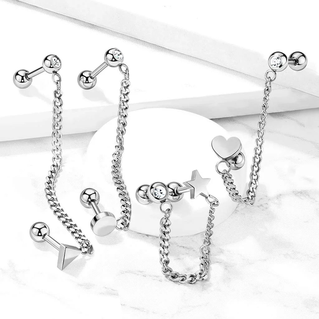 Surgical Steel Chain Linked Crystal Flat Top Barbell - Impulse Piercings