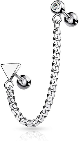 Surgical Steel Chain Linked Crystal Flat Top Barbell - Impulse Piercings