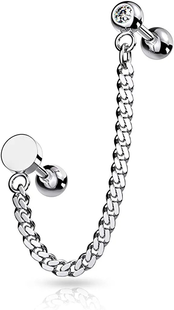 Surgical Steel Chain Linked Crystal Flat Top Barbell - Impulse Piercings