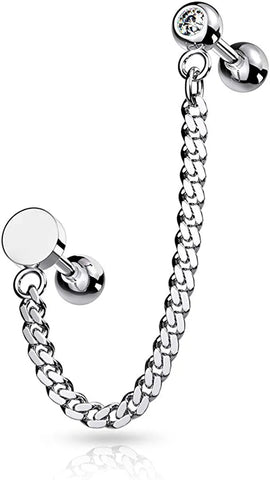 Surgical Steel Chain Linked Crystal Flat Top Barbell - Impulse Piercings