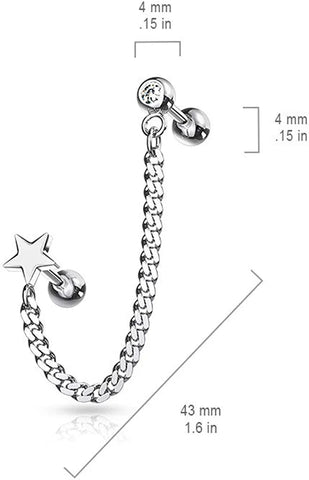 Surgical Steel Chain Linked Crystal Flat Top Barbell - Impulse Piercings