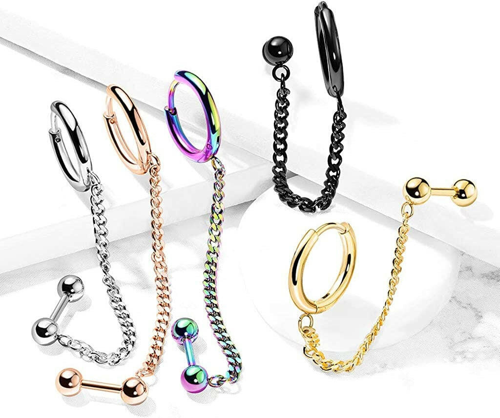 Surgical Steel Chain Linked Round Clicker Hoop Earring Cartilage Barbells - Impulse Piercings