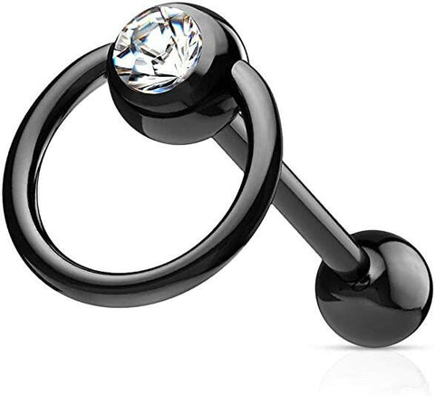 Surgical Steel Clear Gem with Slave Ring PVD over Barbell Tongue Rings - Impulse Piercings