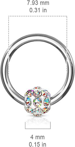 Surgical Steel Crystal Paved Ferido Ball Captive Bead Ring - Impulse Piercings