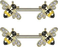 Surgical Steel CZ Bee End Nipple Barbell Rings - Impulse Piercings