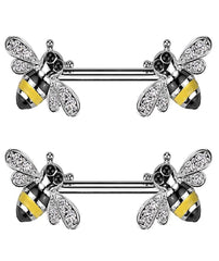 Surgical Steel CZ Bee End Nipple Barbell Rings - Impulse Piercings