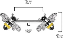 Surgical Steel CZ Bee End Nipple Barbell Rings - Impulse Piercings