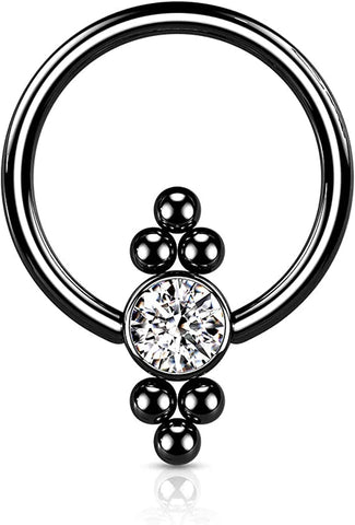 Surgical Steel CZ Flat Ball with Clusters On Each Side Captive Bead Ring - Impulse Piercings