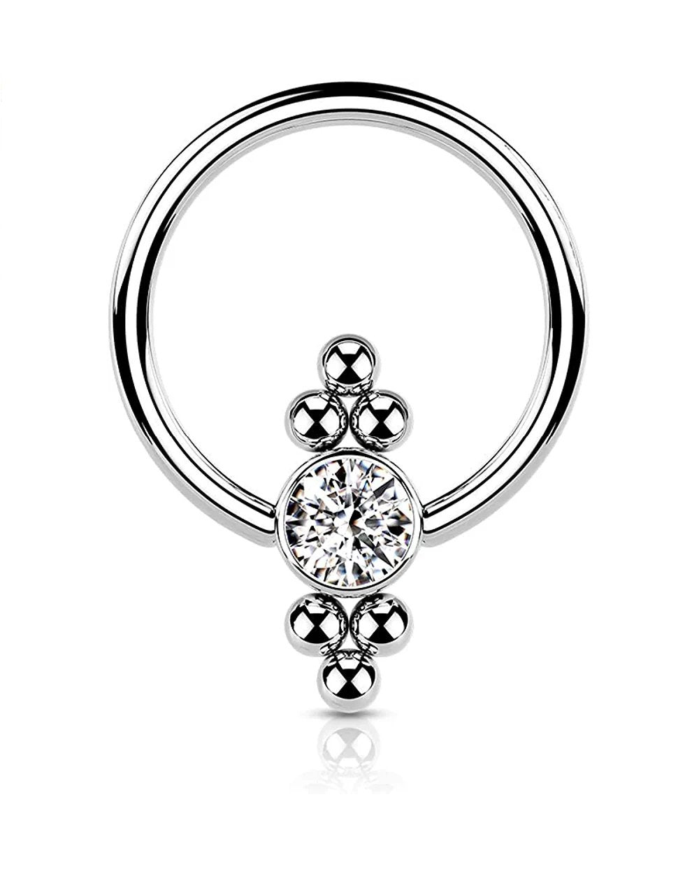 Surgical Steel CZ Flat Ball with Clusters On Each Side Captive Bead Ring - Impulse Piercings