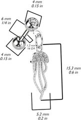 Surgical Steel CZ Pave Jellyfish Dangle Cartilage and Tragus Barbell.