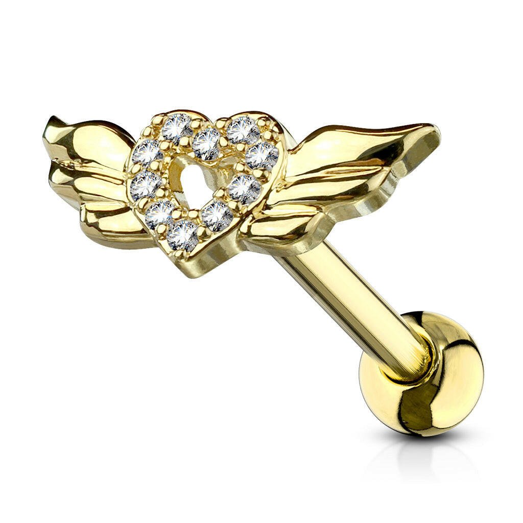 Surgical Steel CZ Paved Heart with Wings Ear Cartilage Tragus Barbell Studs - Impulse Piercings