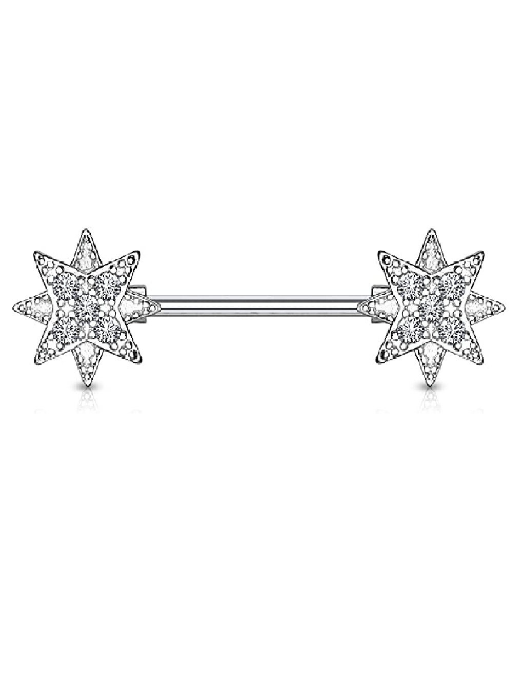 Surgical Steel CZ Paved Starburst Ends Nipple Barbell Rings - Impulse Piercings