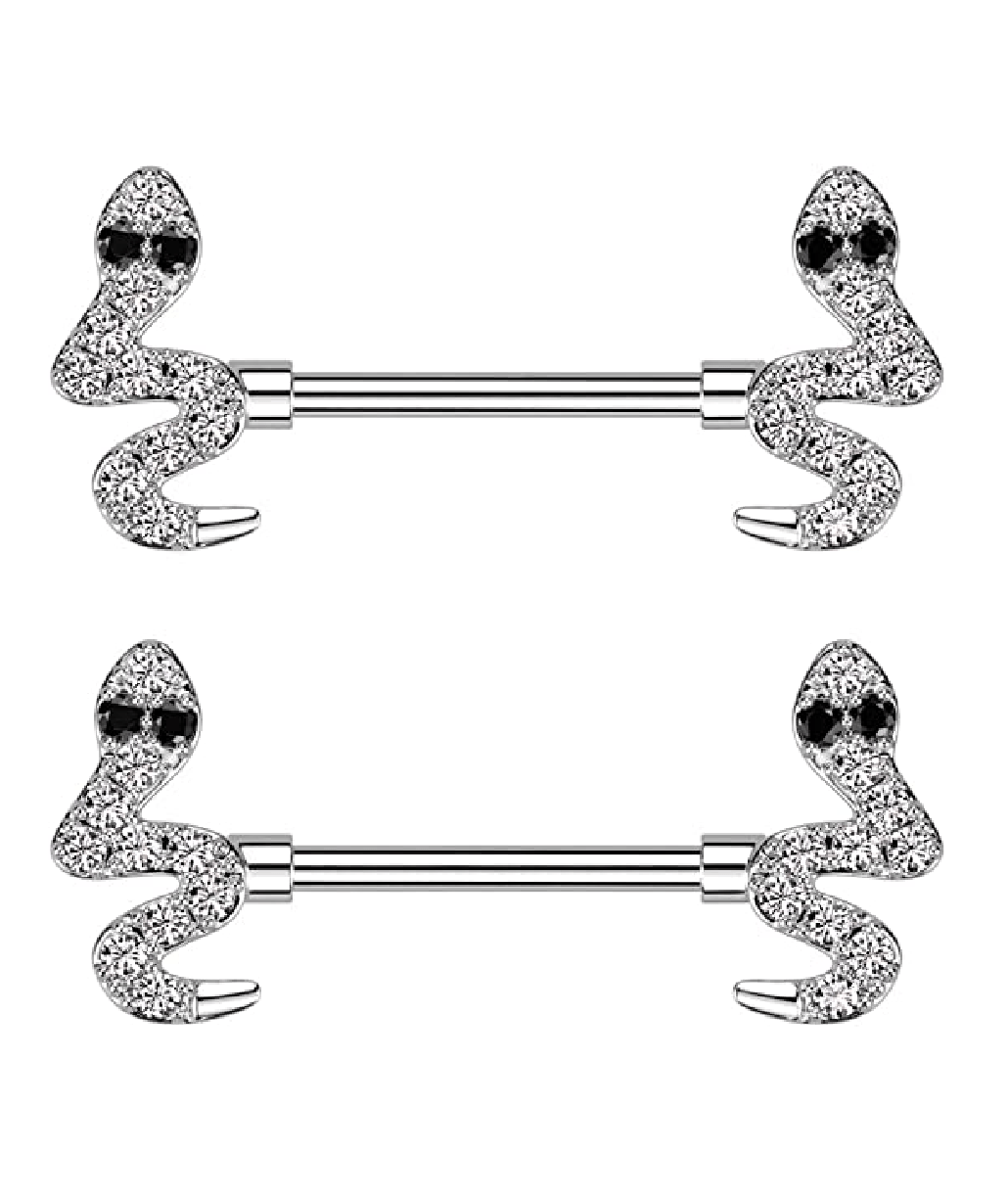 Surgical Steel CZ Snake End Nipple Barbell Rings - Impulse Piercings