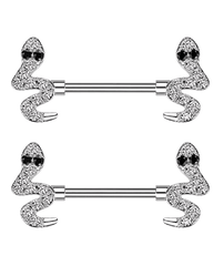 Surgical Steel CZ Snake End Nipple Barbell Rings - Impulse Piercings