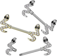 Surgical Steel CZ Snake End Nipple Barbell Rings - Impulse Piercings