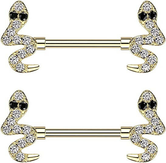 Surgical Steel CZ Snake End Nipple Barbell Rings - Impulse Piercings