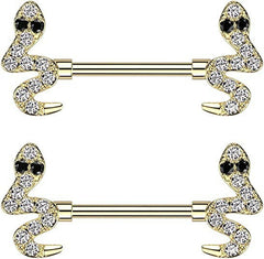 Surgical Steel CZ Snake End Nipple Barbell Rings - Impulse Piercings