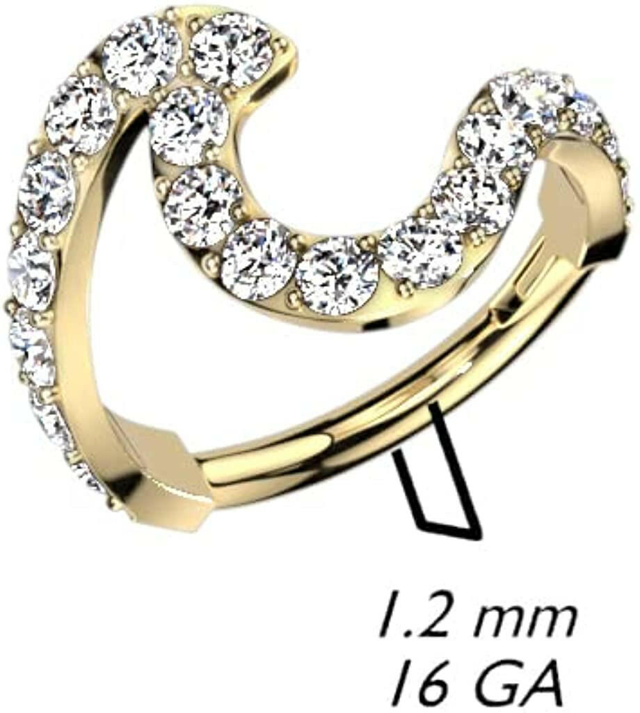 Surgical Steel CZ Swish Wave Hinged Segment Ring.