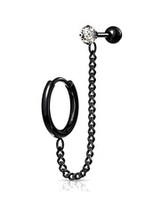 Surgical Steel CZ Top Round Clicker Hoop Earring and Chain Linked Cartilage Barbell - Impulse Piercings