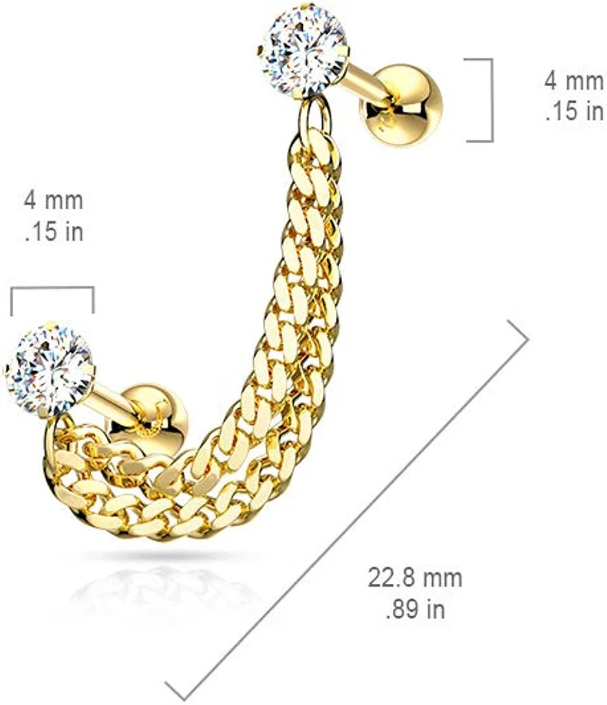 Surgical Steel Double Chain Linked CZ Cartilage Barbells - Impulse Piercings