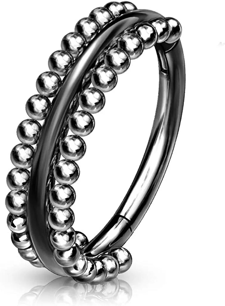 Surgical Steel Double-Sided Milgrain Beads Hinged Segment Hoop Ring - Impulse Piercings