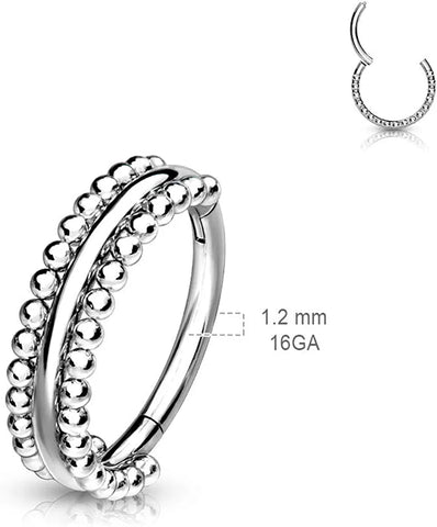 Surgical Steel Double-Sided Milgrain Beads Hinged Segment Hoop Ring - Impulse Piercings