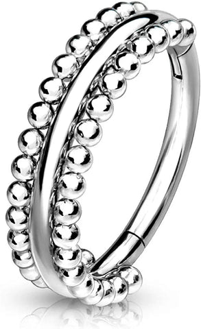 Surgical Steel Double-Sided Milgrain Beads Hinged Segment Hoop Ring - Impulse Piercings