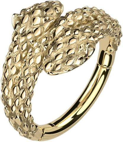 Surgical Steel Double Snake Head Hinged Segment Ring.