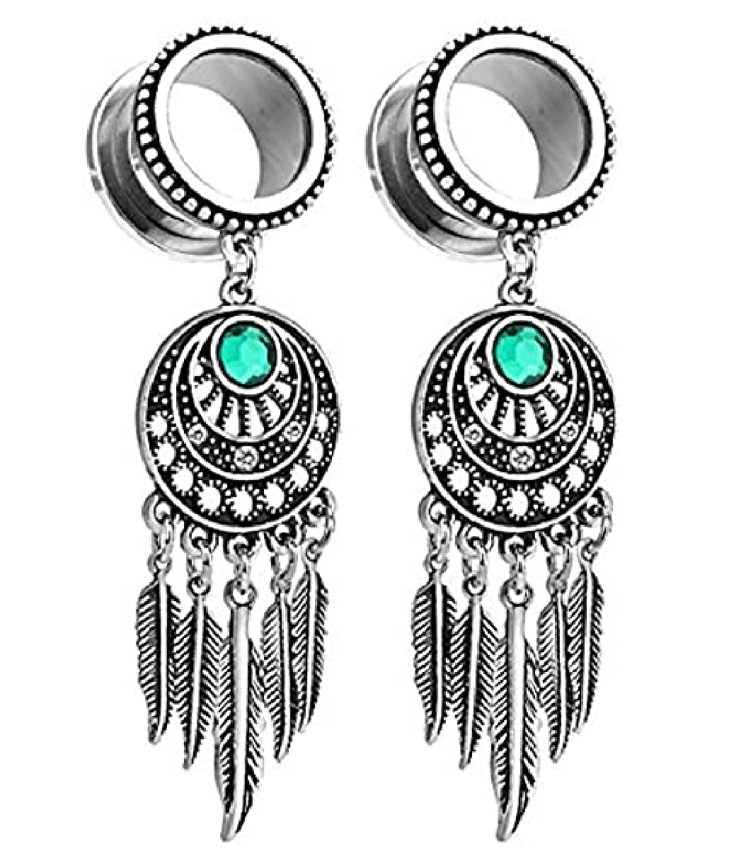 Surgical Steel Dream Catcher Dangle Burnished Silver Plated Beaded Edge Top Screw Fit Flesh Tunnels - Impulse Piercings