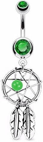 Surgical Steel Dream Catcher Woven Star Design with Bead and Feathers Fancy  Belly Navel Ring.