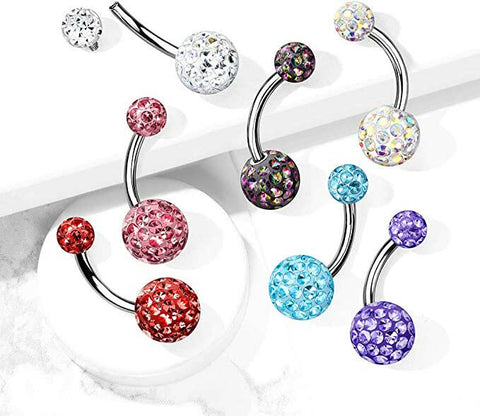 Surgical Steel Epoxy Covered Crystal Paved Balls Belly Navel Ring.