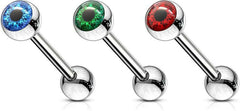 Surgical Steel Eyeball Inlaid Barbell Tongue Rings - Impulse Piercings