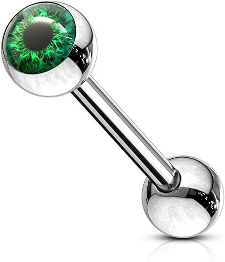 Surgical Steel Eyeball Inlaid Barbell Tongue Rings - Impulse Piercings