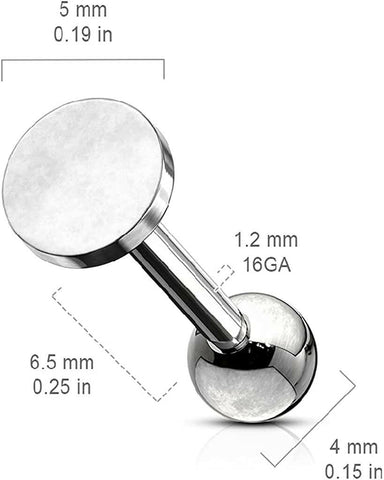 Surgical Steel Flat Circle Top Cartilage Tragus Barbell Studs - Impulse Piercings