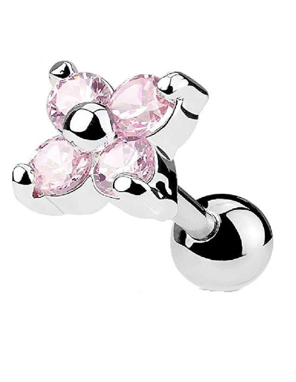 Surgical Steel Flower Quad CZ Tragus Cartilage Piercing Stud Barbells - Impulse Piercings