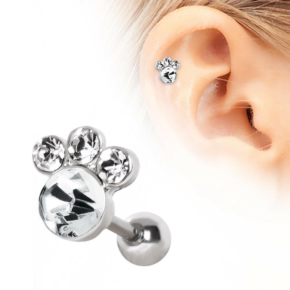 Surgical Steel Gemmed Animal Paw Cartilage Earring.