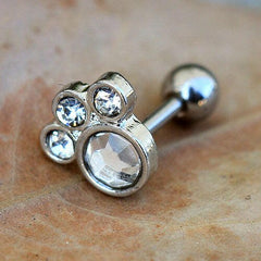 Surgical Steel Gemmed Animal Paw Cartilage Earring - Impulse Piercings