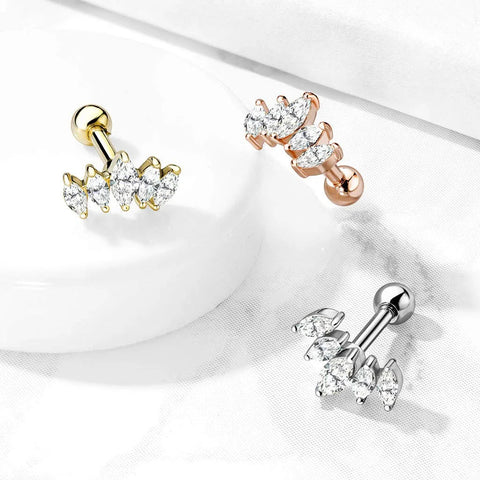 Surgical Steel Graduated Marquise CZ Cartilage Tragus Barbell Studs - Impulse Piercings