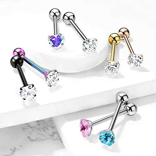 Surgical Steel Heart CZ Barbell Tongue Rings - Impulse Piercings