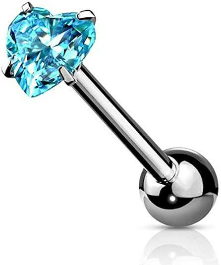 Surgical Steel Heart CZ Barbell Tongue Rings - Impulse Piercings