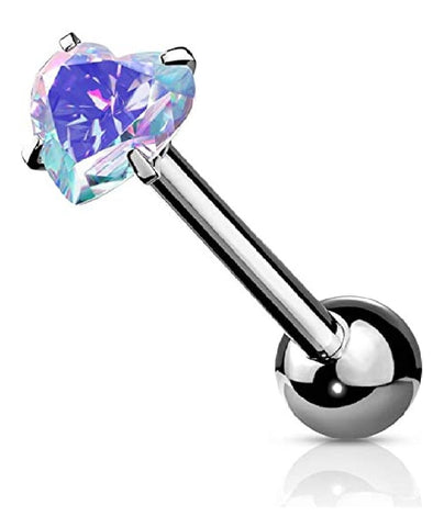 Surgical Steel Heart CZ Barbell Tongue Rings - Impulse Piercings