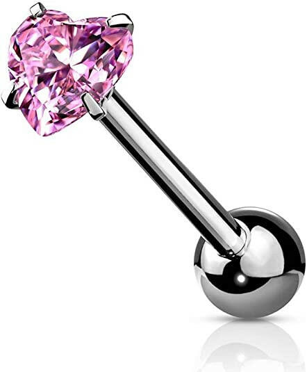 Surgical Steel Heart CZ Barbell Tongue Rings - Impulse Piercings