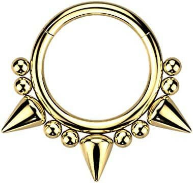 Surgical Steel Hinged Segment with 3 Spikes and Balls Hoop Ring.