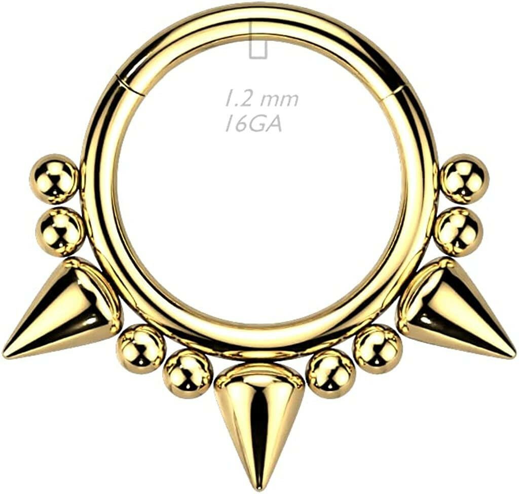 Surgical Steel Hinged Segment with 3 Spikes and Balls Hoop Ring.