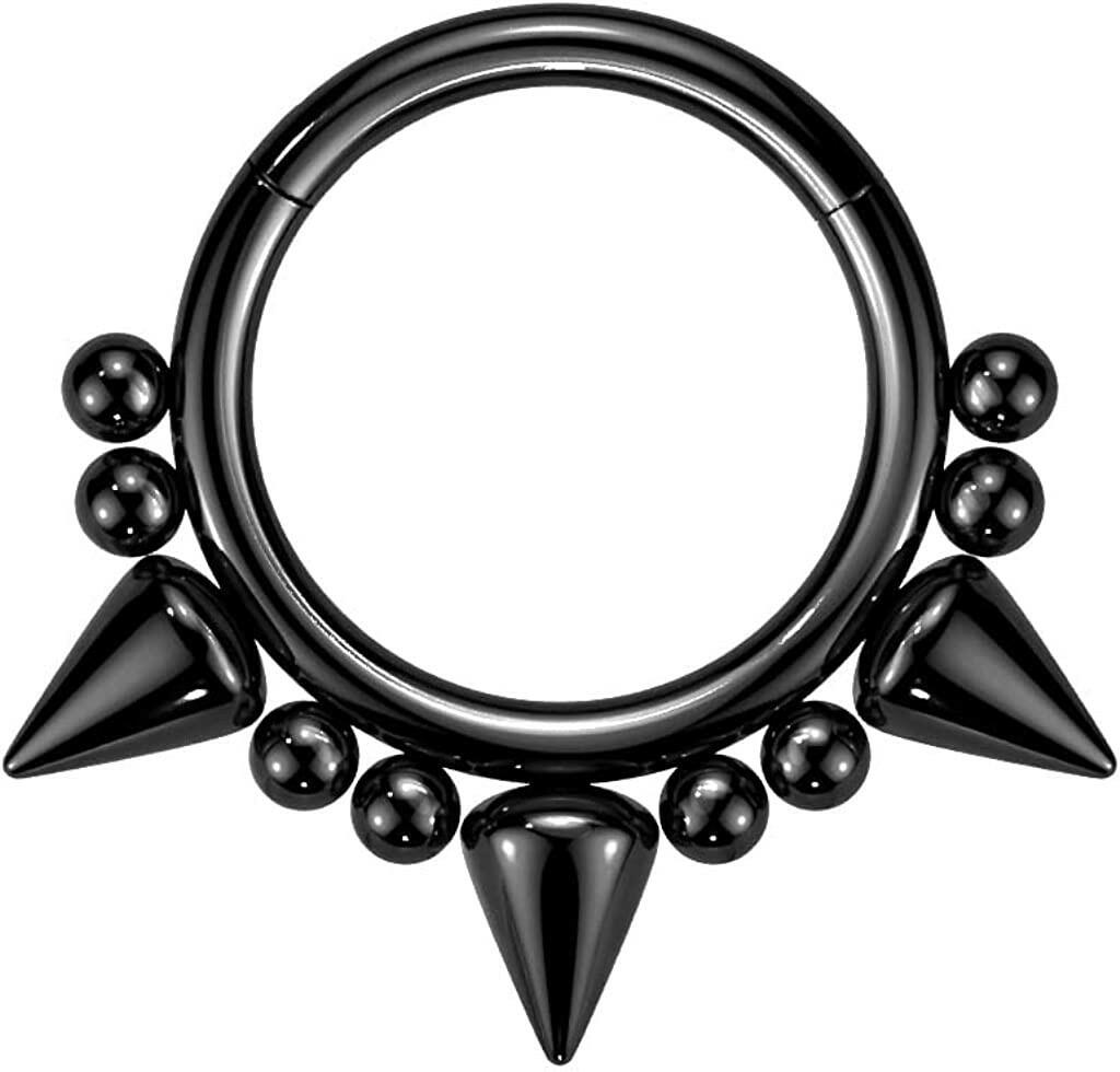 Surgical Steel Hinged Segment with 3 Spikes and Balls Hoop Ring.