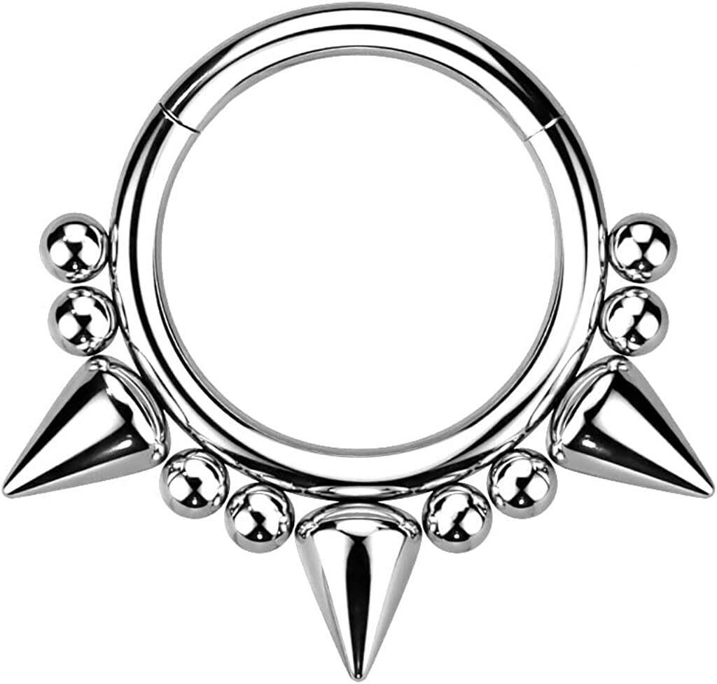 Surgical Steel Hinged Segment with 3 Spikes and Balls Hoop Ring.